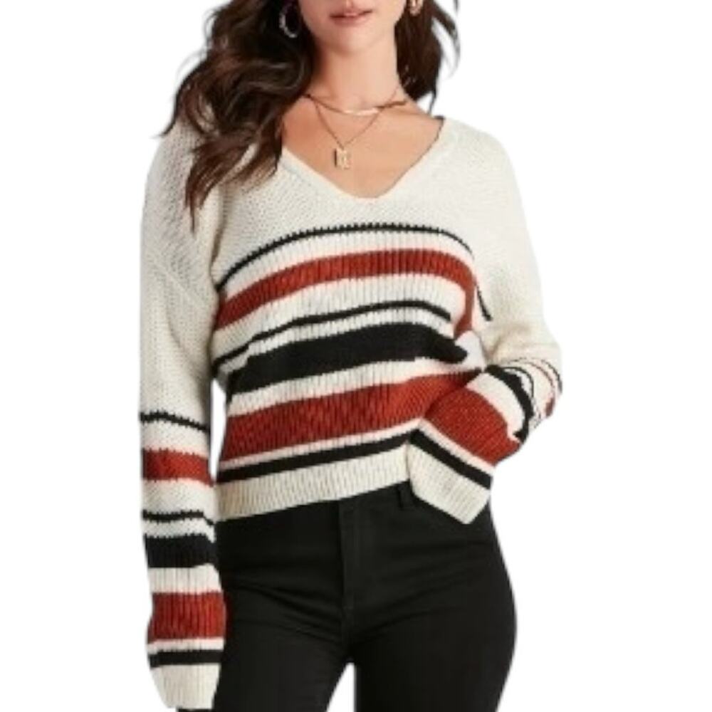 Windsor Sassy Striped Lattice Back Knit Sweater Size Medium